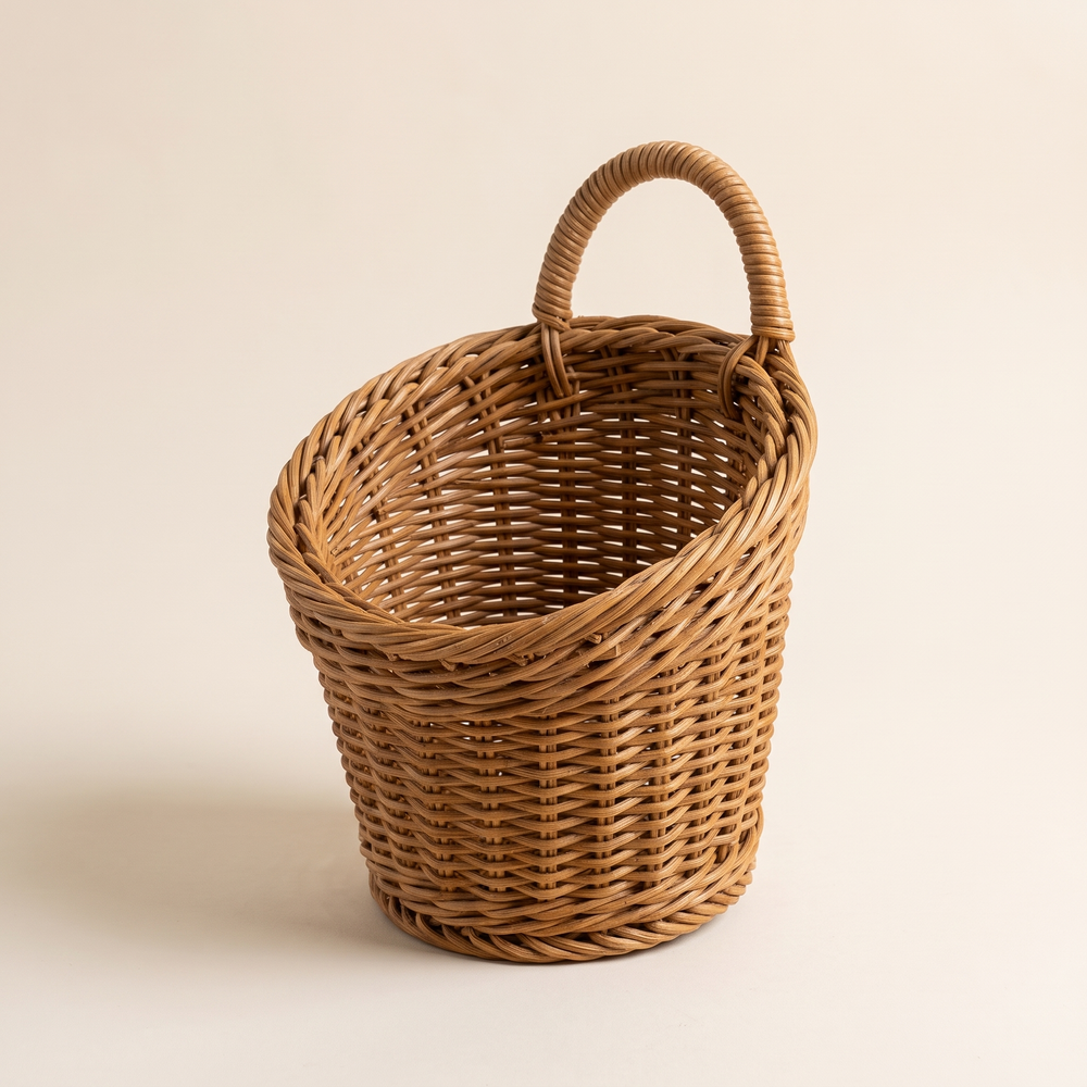 Wall Mounted Wicker Basket, Natural Woven Storage for Vegetables, Fruit and Kitchen Sundries
