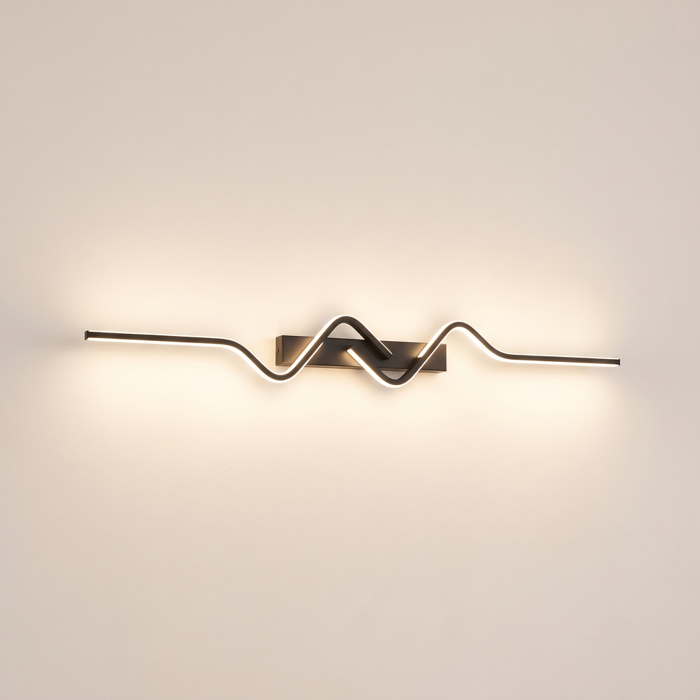 Modern Long LED Wall Light, Nordic Linear Sconce for Staircase, Living Room and Bedroom, Black, Warm White
