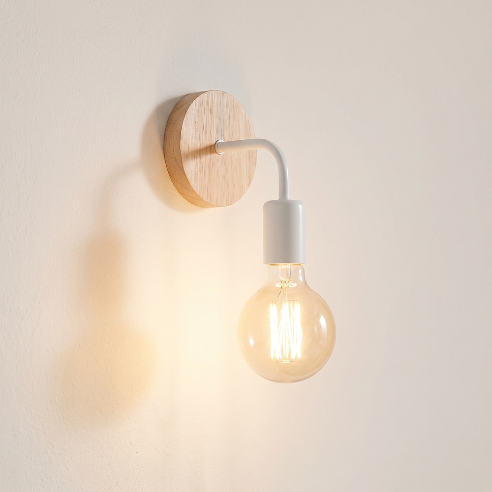 Retro Wood Wall Lamp, Vintage E27 Sconce for Bedside, Bedroom and Living Room, Wood Base, White or Black