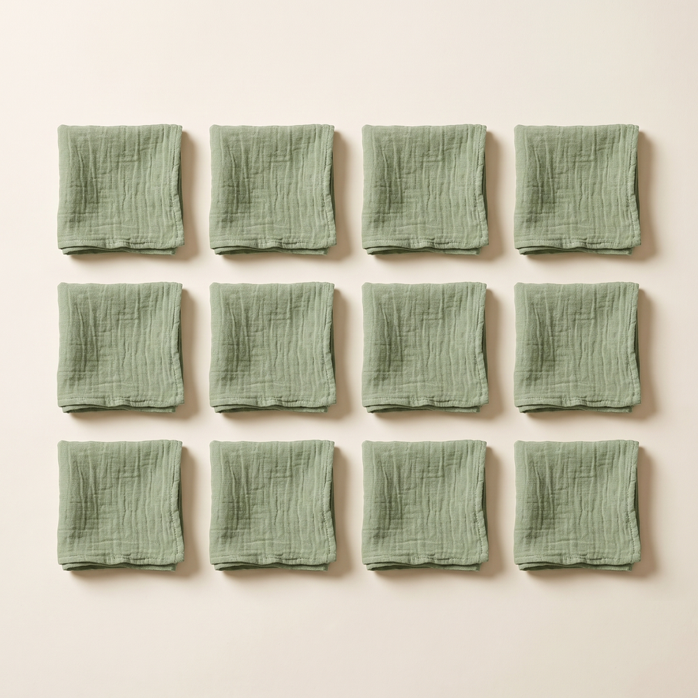 Cheesecloth Napkins Set of 12, Soft Gauze Dinner Napkins for Christmas, Weddings and Everyday Tables, Eight Colours