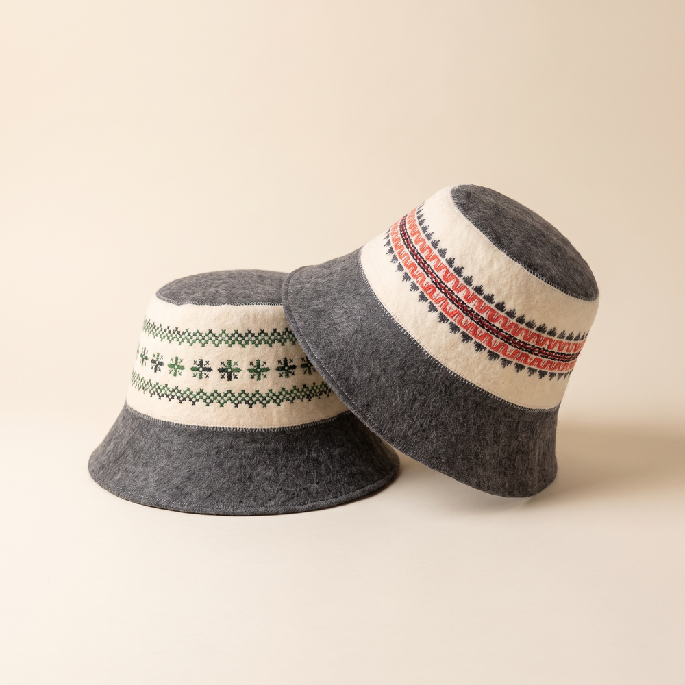 Wool Felt Sauna Hats Set of 2, Embroidered Heat-Protective Caps for Sauna, Banya and Steam Room