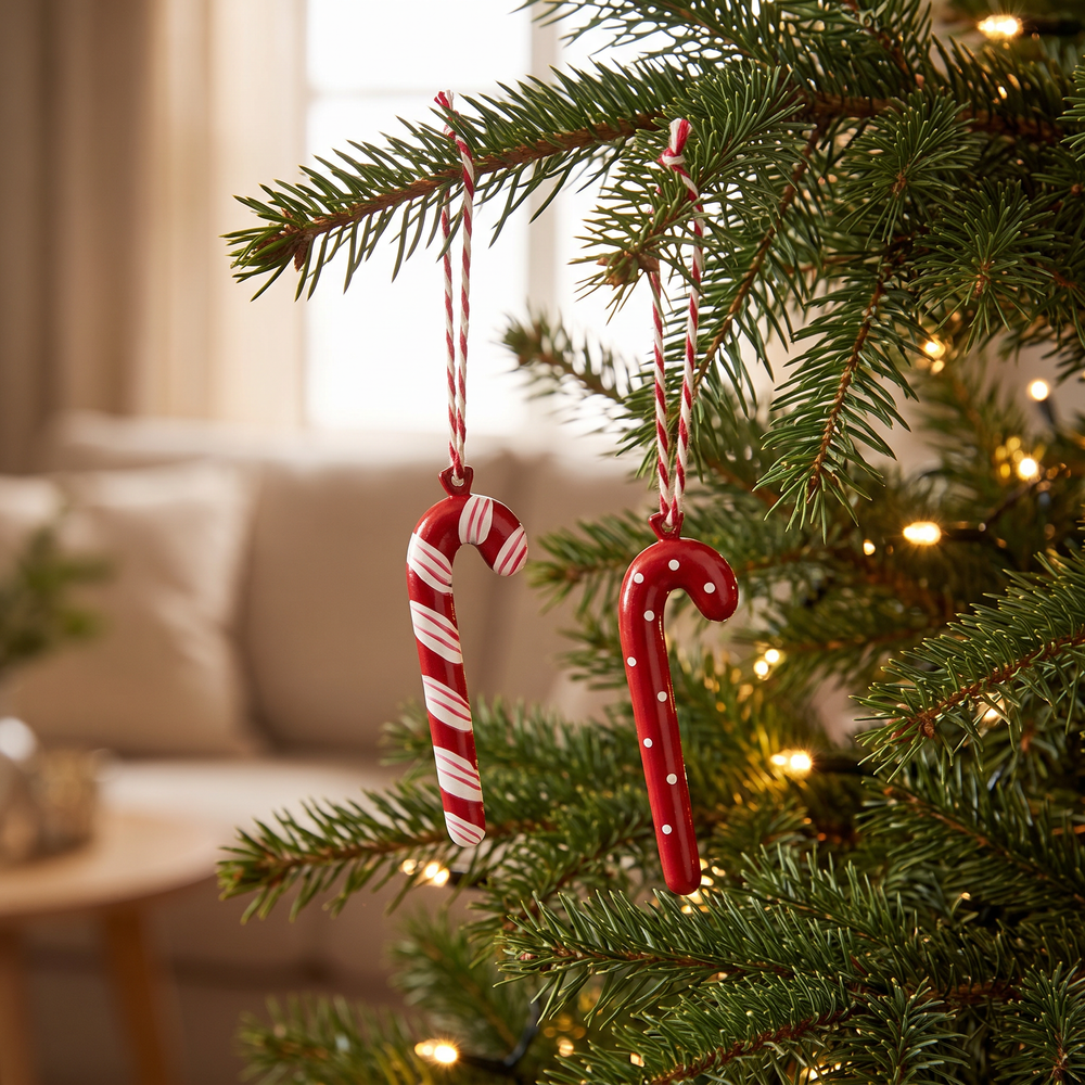 Painted Christmas Ornaments, Vintage-Style Tree Decorations, Drum, Candy Canes, Trumpets or Teddy Bear