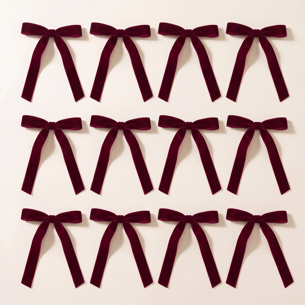 Burgundy Christmas Bows Set of 12, Tree Bows for Wreaths, Garlands and Gift Wrapping