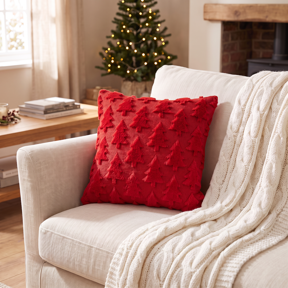Knitted Christmas Tree Pillow Cover, Holiday Throw Pillow Case for Sofa and Bed, Green, Red or White