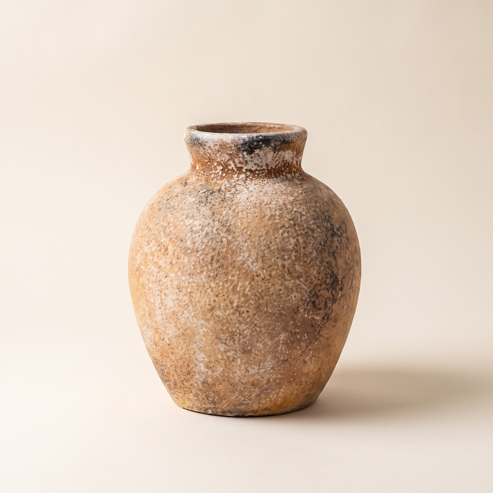 Rustic Ceramic Vase, Wabi-Sabi Earthenware Vase for Mantel, Shelf and Dried Flowers, Rust