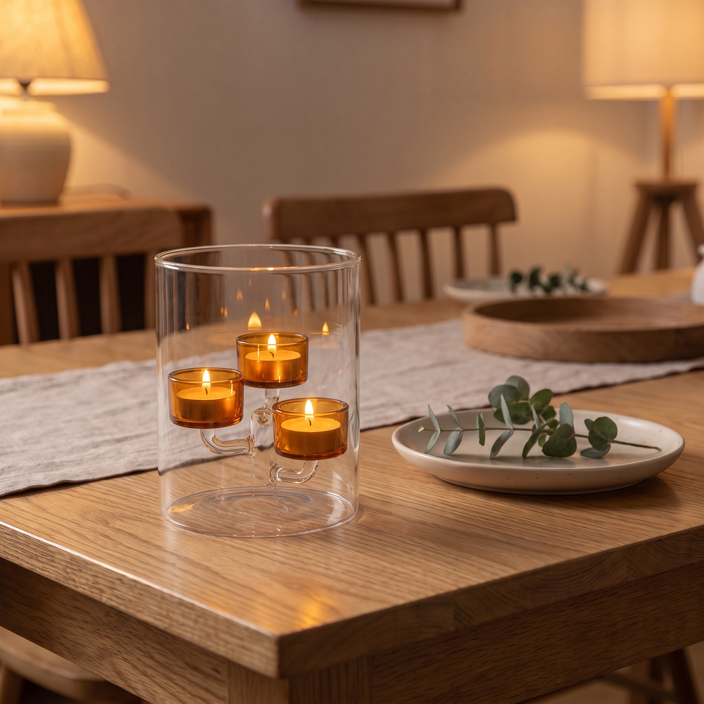Cylindrical Glass Hurricane Candle Holder, Windproof Pillar Candle Holder for Dining Table, 1 or 3 Tealights