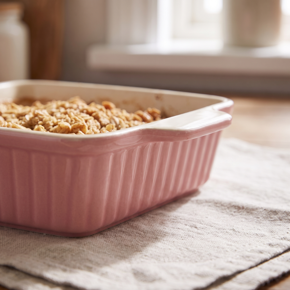 Ceramic Baking Dish, Pink Porcelain Oven-to-Table Bakeware for Gratins, Crumbles and Desserts, 15.5 x 12 cm