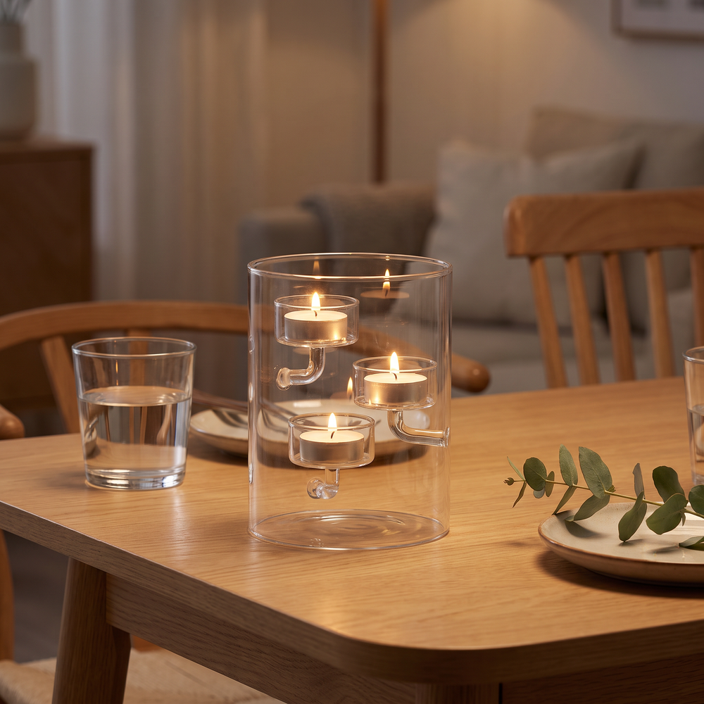 Cylindrical Glass Hurricane Candle Holder, Windproof Pillar Candle Holder for Dining Table, 1 or 3 Tealights