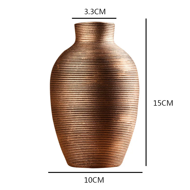 Ribbed Ceramic Vase, Textured Flower Vase for Living Room and Dining Table, Copper, White, Black or Marble