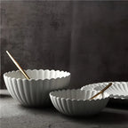 Chrysanthemum Ceramic Plate, Frosted Flower-Shaped Dessert and Serving Plate, Bowls and Plates in Four Sizes