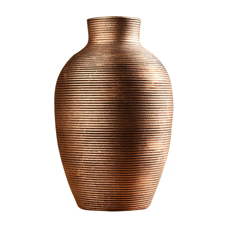 Ribbed Ceramic Vase, Textured Flower Vase for Living Room and Dining Table, Copper, White, Black or Marble
