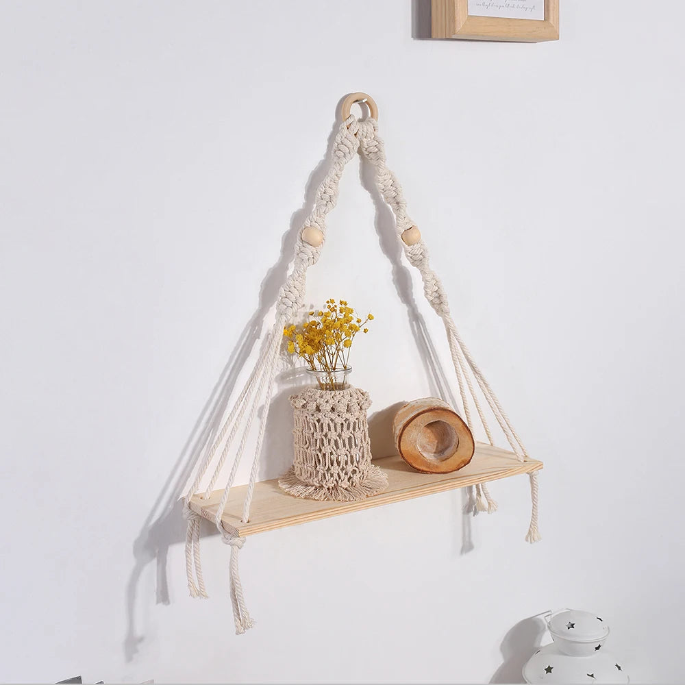Macrame hanging shelf, plain rope version