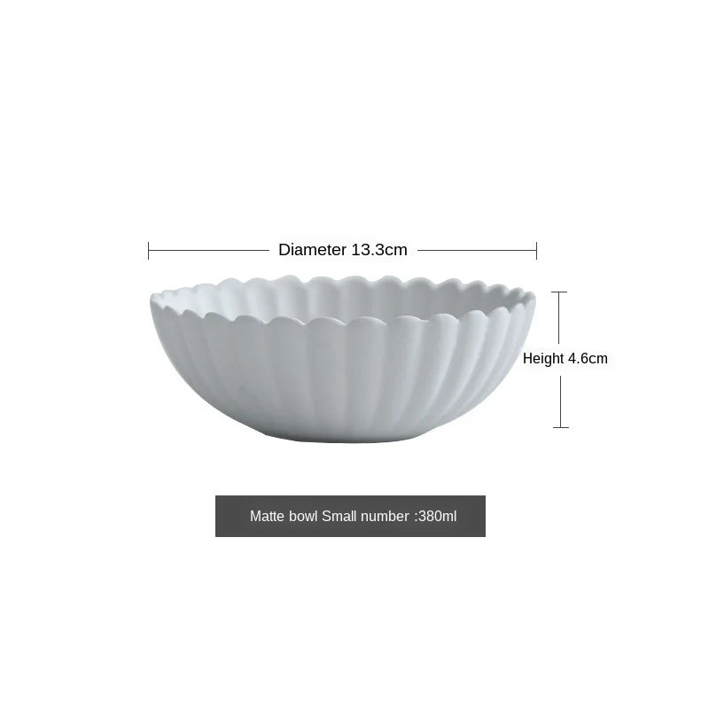 Chrysanthemum Ceramic Plate, Frosted Flower-Shaped Dessert and Serving Plate, Bowls and Plates in Four Sizes