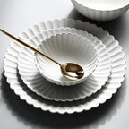 Chrysanthemum Ceramic Plate, Frosted Flower-Shaped Dessert and Serving Plate, Bowls and Plates in Four Sizes