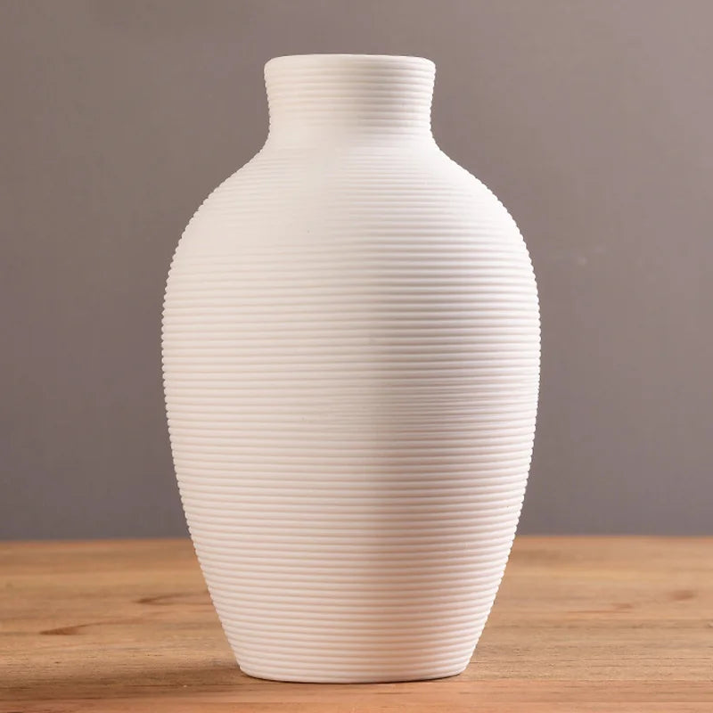 Ribbed Ceramic Vase, Textured Flower Vase for Living Room and Dining Table, Copper, White, Black or Marble