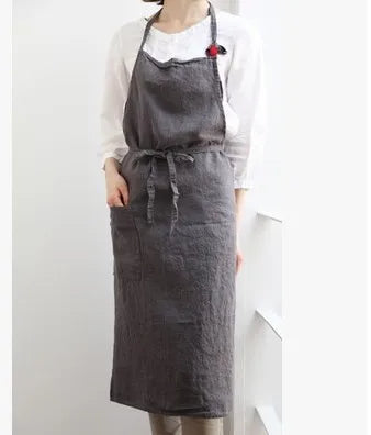 Japanese-Style Linen Cotton Apron, Simple Kitchen and Studio Apron for Cooking, Baking and Crafts, Beige, Charcoal, Black or Olive Green