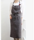Japanese-Style Linen Cotton Apron, Simple Kitchen and Studio Apron for Cooking, Baking and Crafts, Beige, Charcoal, Black or Olive Green