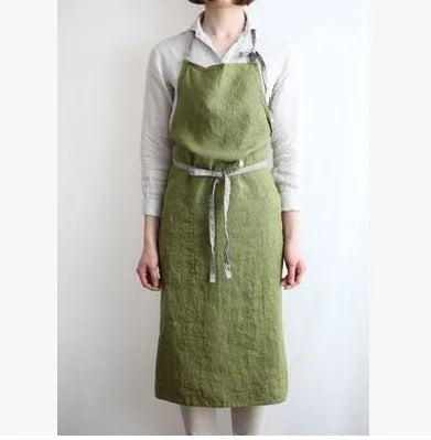 Japanese-Style Linen Cotton Apron, Simple Kitchen and Studio Apron for Cooking, Baking and Crafts, Beige, Charcoal, Black or Olive Green
