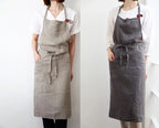 Japanese-Style Linen Cotton Apron, Simple Kitchen and Studio Apron for Cooking, Baking and Crafts, Beige, Charcoal, Black or Olive Green