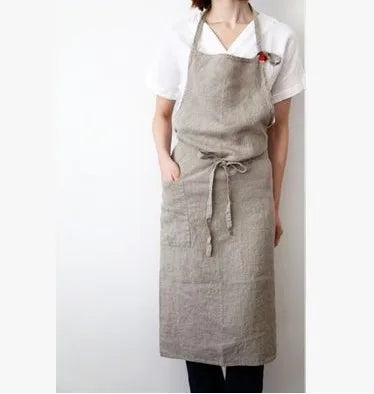 Japanese-Style Linen Cotton Apron, Simple Kitchen and Studio Apron for Cooking, Baking and Crafts, Beige, Charcoal, Black or Olive Green