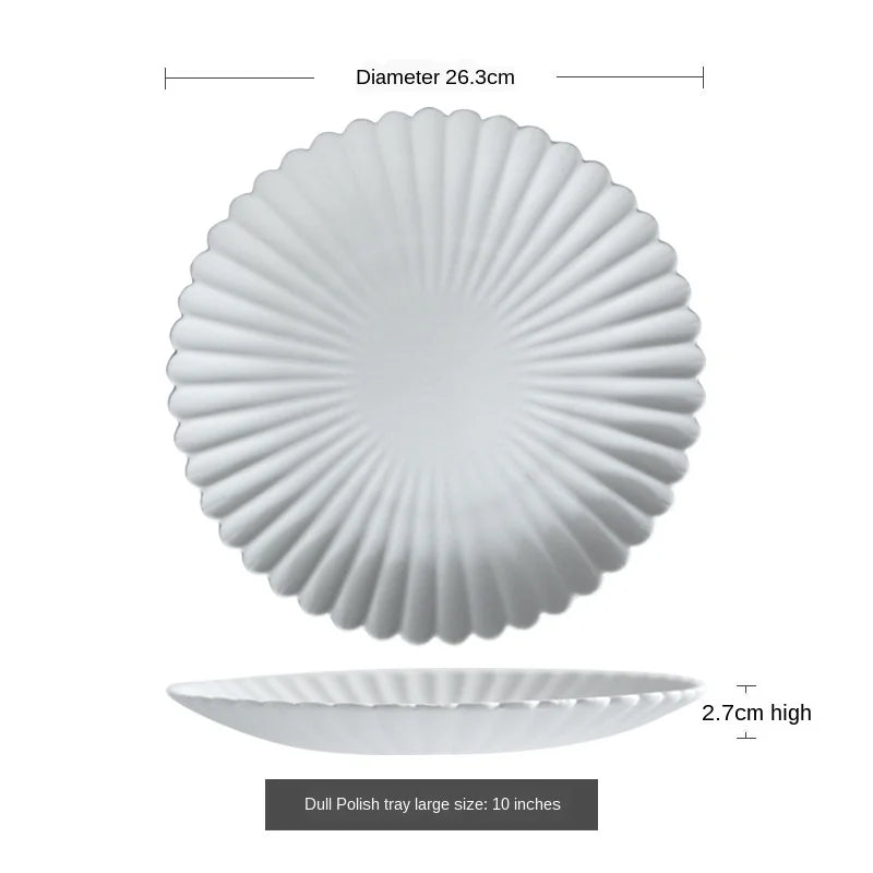 Chrysanthemum Ceramic Plate, Frosted Flower-Shaped Dessert and Serving Plate, Bowls and Plates in Four Sizes