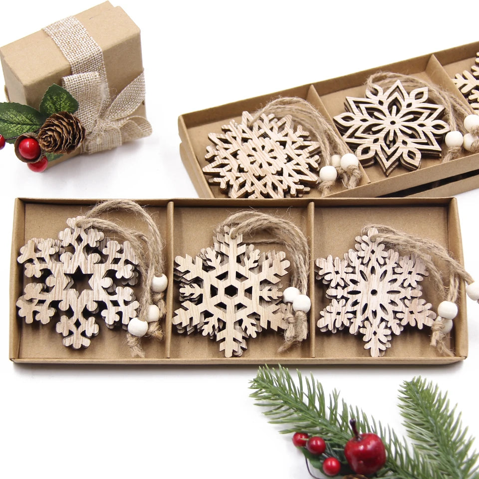 Hollow-Cut Snowflake Ornaments Set of 12, Christmas Tree Decorations in a Gift Box, Four Designs