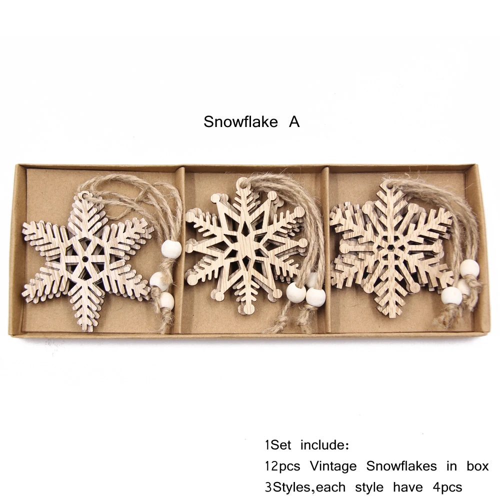 Hollow-Cut Snowflake Ornaments Set of 12, Christmas Tree Decorations in a Gift Box, Four Designs
