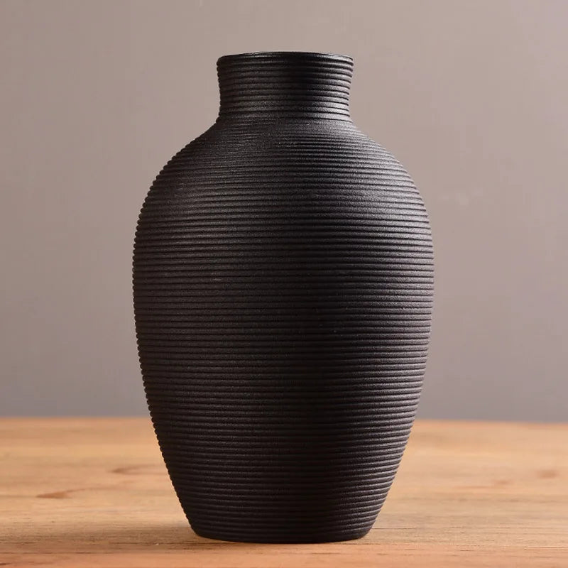 Ribbed Ceramic Vase, Textured Flower Vase for Living Room and Dining Table, Copper, White, Black or Marble