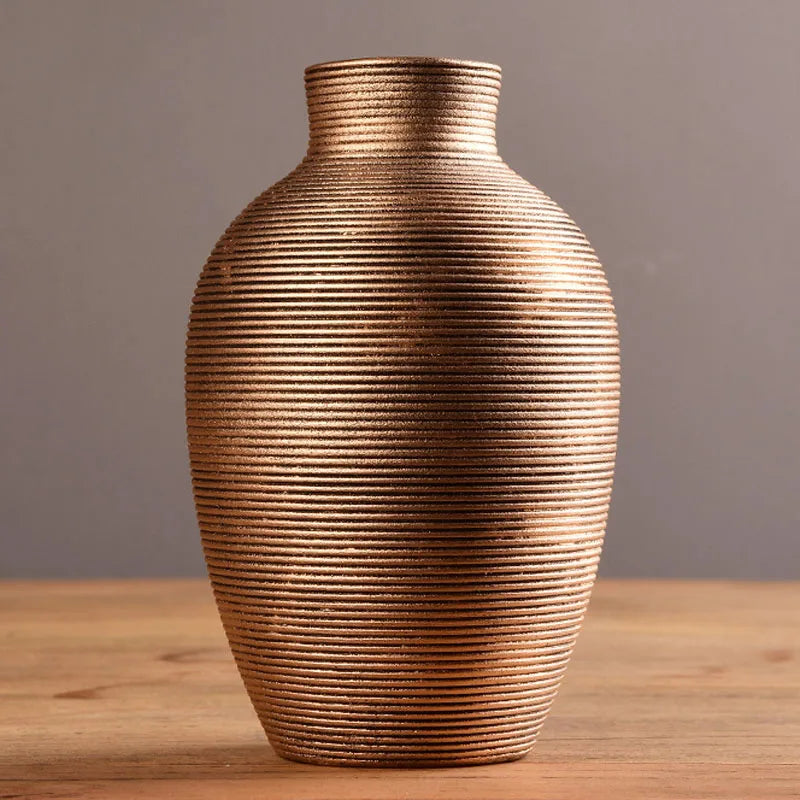 Ribbed Ceramic Vase, Textured Flower Vase for Living Room and Dining Table, Copper, White, Black or Marble