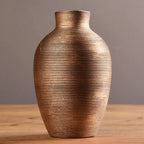 Ribbed Ceramic Vase, Textured Flower Vase for Living Room and Dining Table, Copper, White, Black or Marble