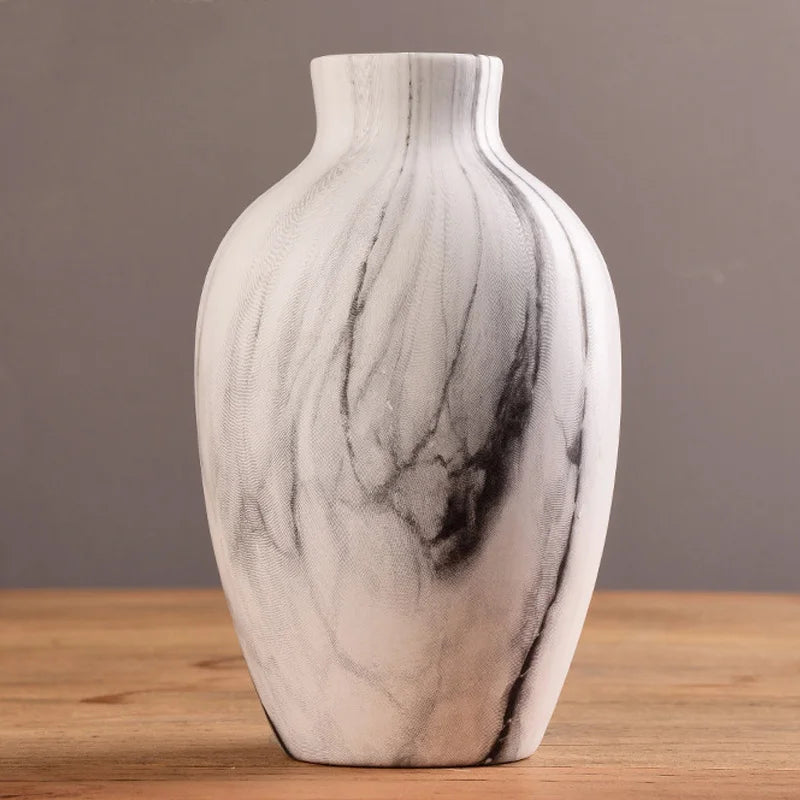 Ribbed Ceramic Vase, Textured Flower Vase for Living Room and Dining Table, Copper, White, Black or Marble