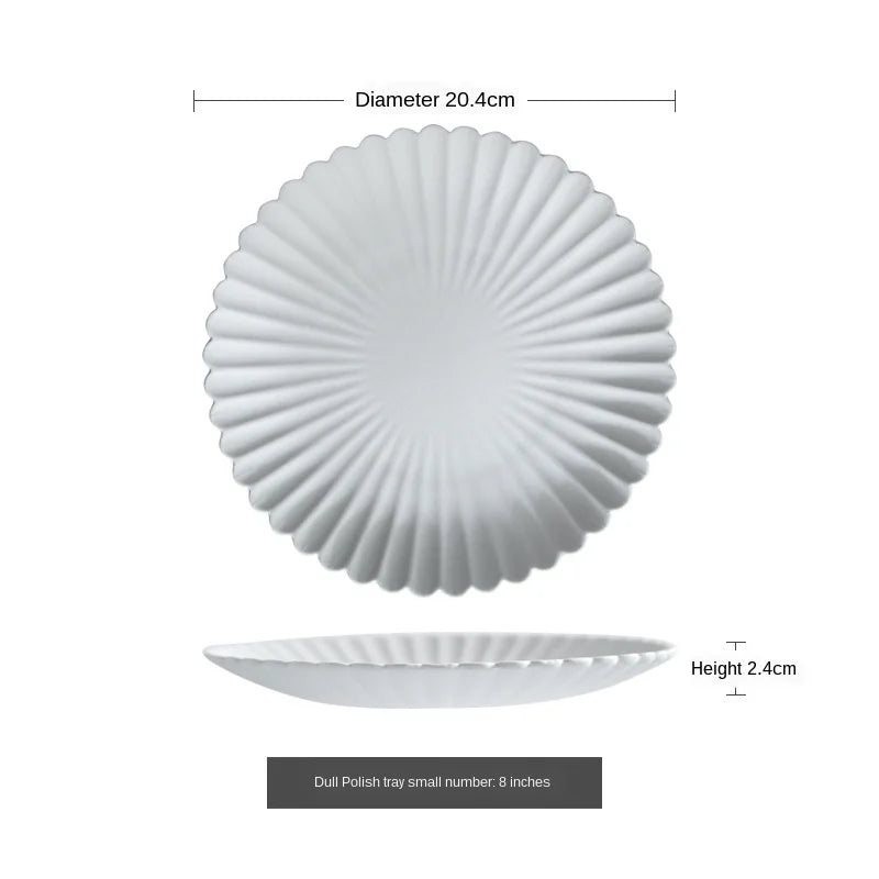 Chrysanthemum Ceramic Plate, Frosted Flower-Shaped Dessert and Serving Plate, Bowls and Plates in Four Sizes