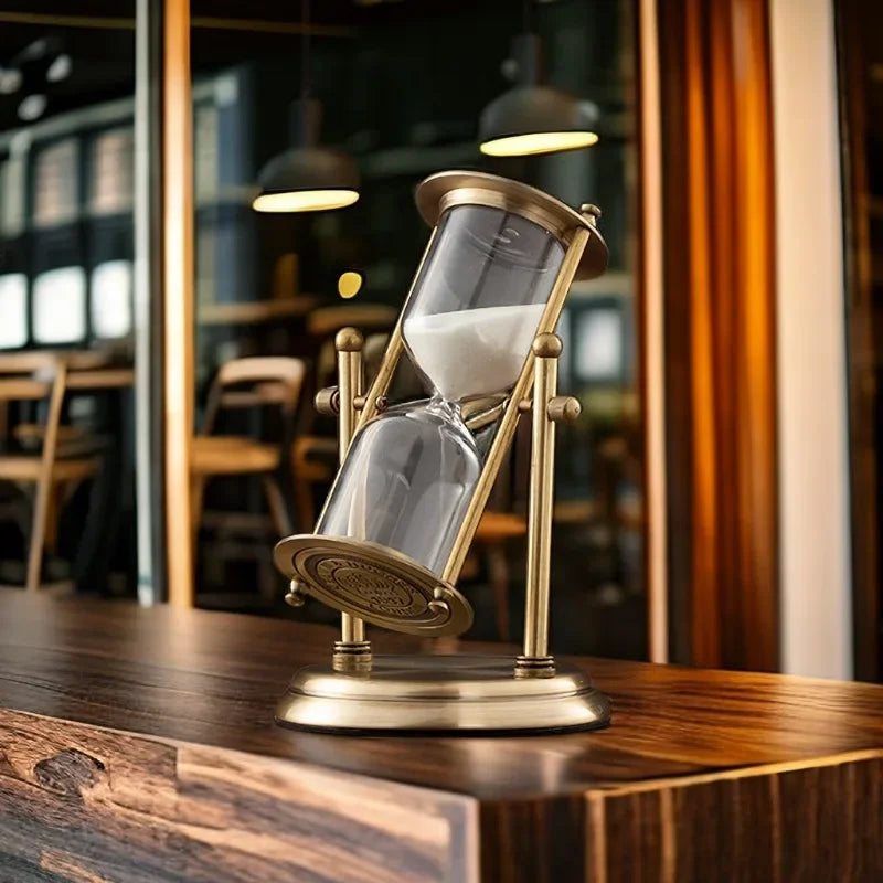 Rotating Metal Hourglass, Decorative Sand Timer with Crown Frame for Desk and Shelf, 15 or 60 Minutes