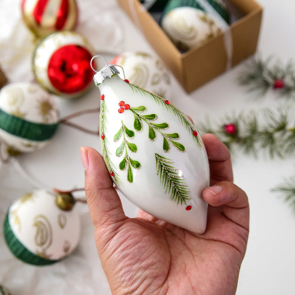 Painted Christmas Balls Set of 2, 8 cm Christmas Tree Ornaments, Four Designs
