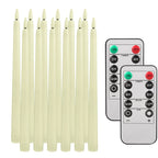 Flameless LED Taper Candles with Remote, Flickering Battery Candlesticks for Christmas Table and Mantel, White or Ivory, Set of 6 or 12