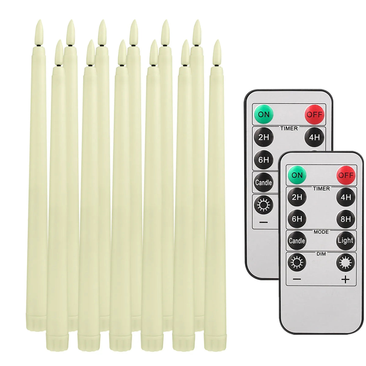 Flameless LED Taper Candles with Remote, Flickering Battery Candlesticks for Christmas Table and Mantel, White or Ivory, Set of 6 or 12