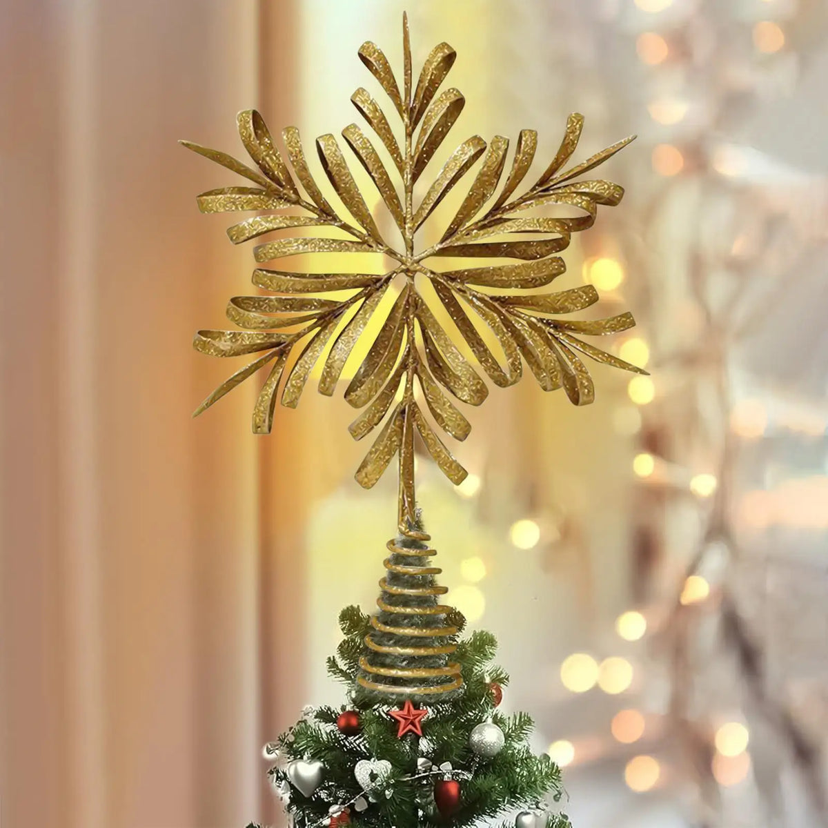 3D Snowflake Christmas Tree Topper, Metal Star Topper for Christmas Tree, Snowflake or Starburst