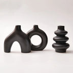 Ceramic Vase Set of 3, Modern Arch and Ribbed Vases for Shelf, Mantel and Dining Table, Black or Cream