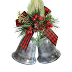 Christmas Bells with Pine and Bow, Open Bell Ornament for Christmas Tree, Door and Wall, Green, Red, Silver or Bronze