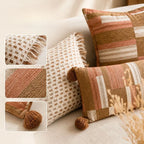 Chenille Jacquard Pillow Cover with Tassels, Boho Geometric Throw Pillow Case for Sofa and Bed, Square or Lumbar