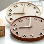 Japanese-Style Silent Wooden Wall Clock, Minimalist Clock with Raised Numbers for Living Room and Kitchen, Natural or Dark Wood