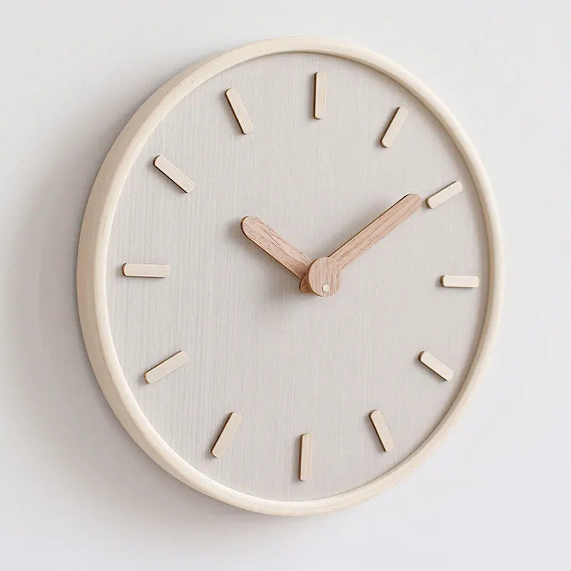 Minimalist Wooden Wall Clock, Silent Japanese-Style Clock for Living Room, Bedroom and Kitchen, Beige or White