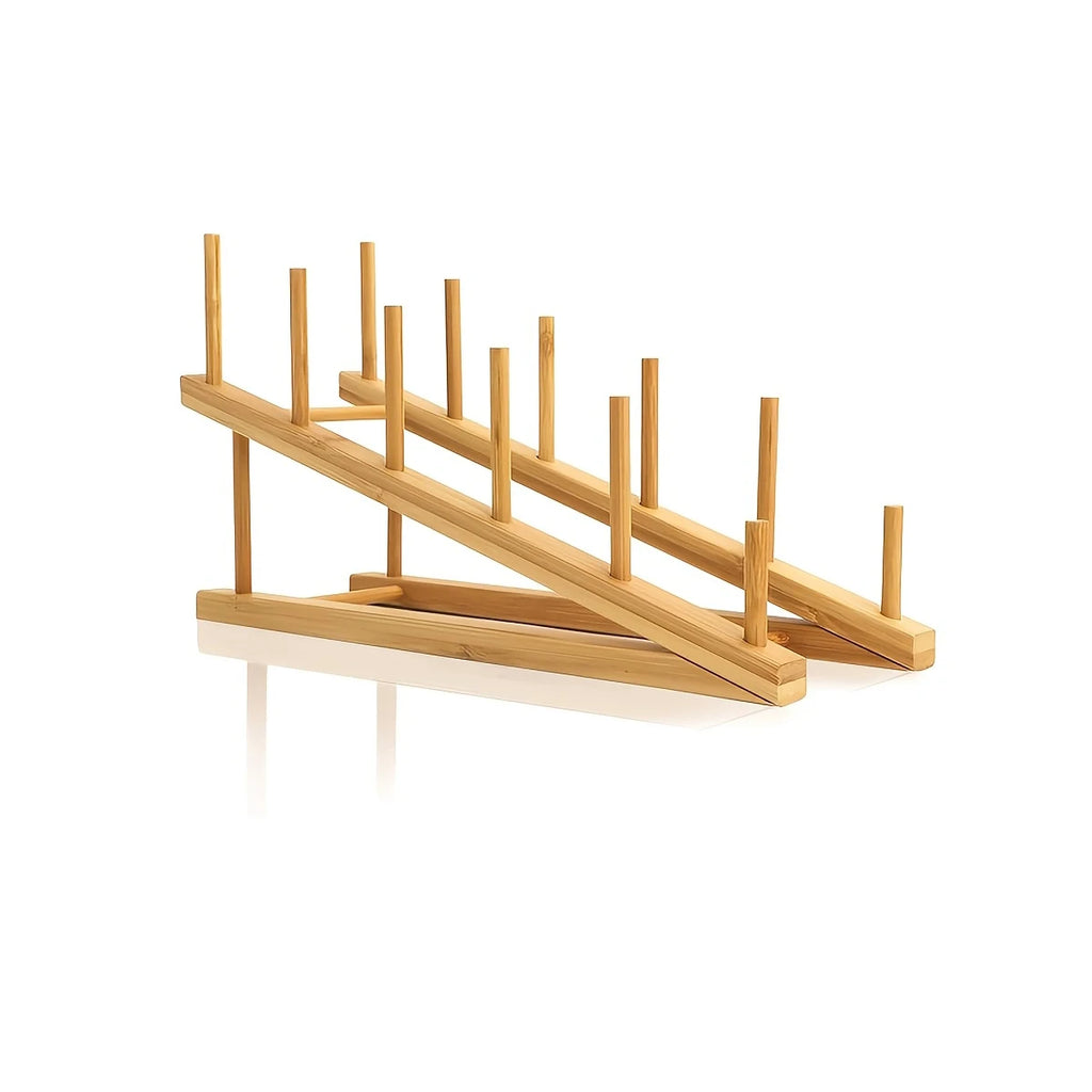 Bamboo Dish Drying Rack, Plate Rack for Plates, Lids, Cutting Boards and Books, Single or Set of 2
