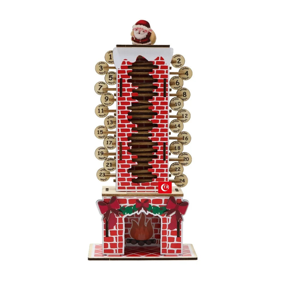 Wooden advent calendar with Santa chimney