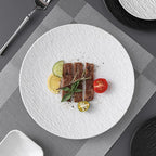 Matte Textured Ceramic Dinner Plate, Round Serving Plate for Steak, Pasta and Grilled Dishes, Black or White, Two Sizes