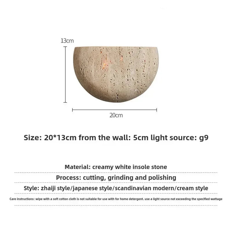 Travertine Half Dome Wall Light, product photo 3