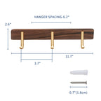 Walnut-Tone Towel Hook Rail, 3-Hook Wall Rack for Towels, Robes and Coats