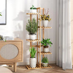 Bamboo Corner Plant Stand, Tall Tiered Plant Shelf for Indoor Plants and Flower Pots, 5 or 6 Tiers