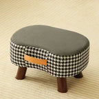 Small Upholstered Footstool, Low Stool for Sofa, Entryway and Bedroom, Ivory, Chocolate Brown, Grey Houndstooth or Coral