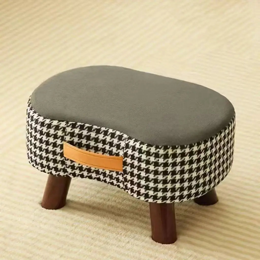 Small Upholstered Footstool, Low Stool for Sofa, Entryway and Bedroom, Ivory, Chocolate Brown, Grey Houndstooth or Coral